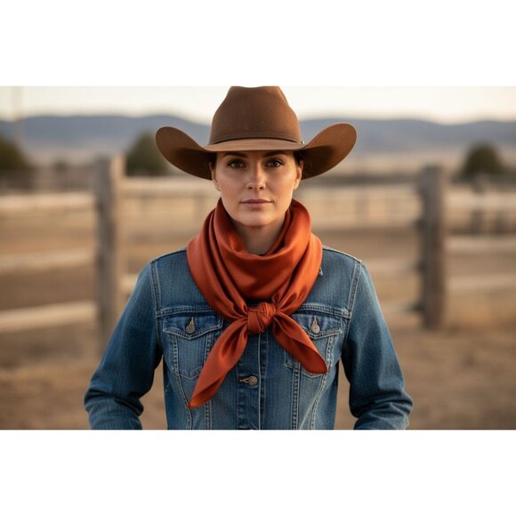 Rust Wild Rag Scarf 35x35 Satin Western Cowgirl Cowboy Bandana - Picture 4 of 10